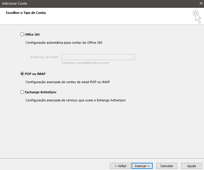 Microsoft Outlook 2016, 2013, 2010: Conta POP ou IMAP