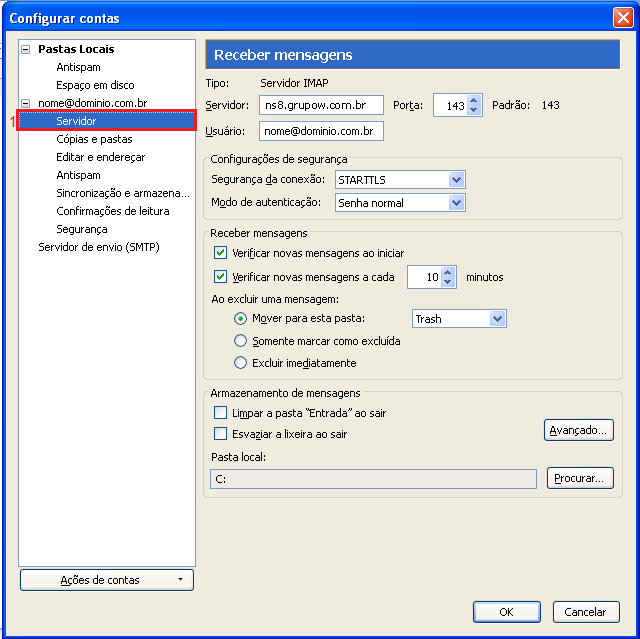 Thunderbird: Servidor de entrada