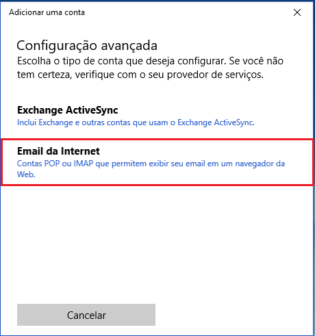 Windows 10: Email da Internet