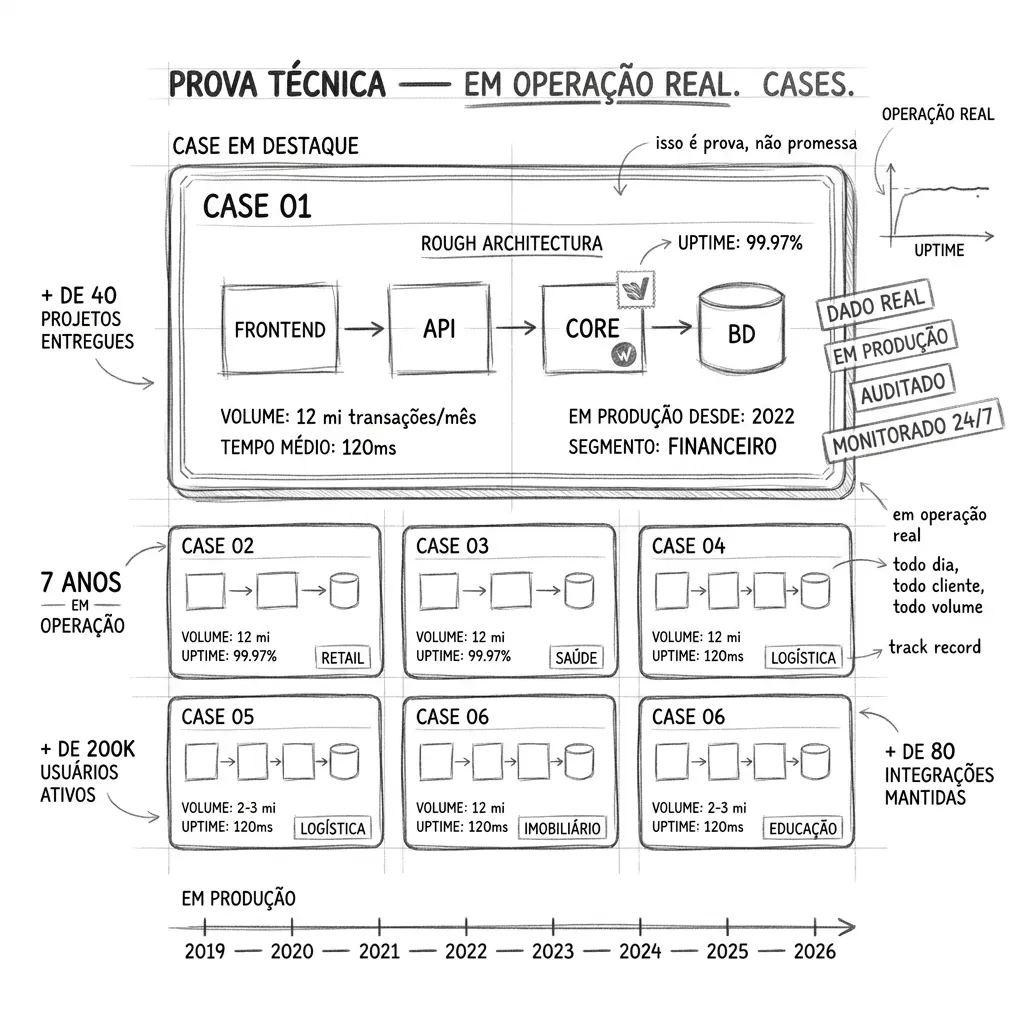 Composição visual sobre cases e operações digitais do GRUPOW
