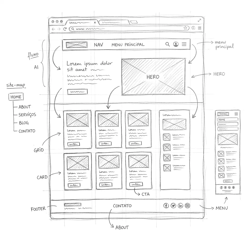 Composição visual sobre sites e presença digital